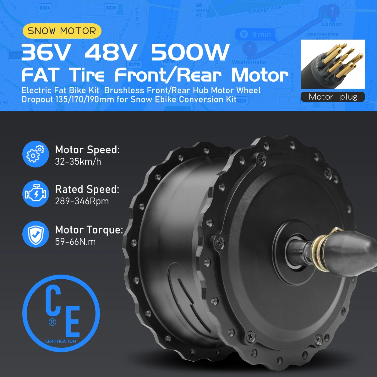 Electirc Bicycle Fat Tire Hub Motor 36V48V 500W Brushless Gear High Speed Front Rear Wheel Engine for Electric Bike Motor Kit