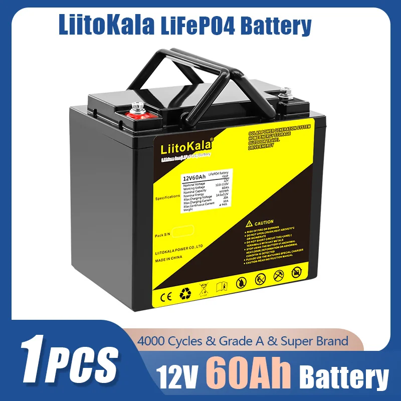 LiitoKala 12V/12.8V 50Ah 30Ah 40Ah 60Ah/90Ah LiFePO4 Battery Campers Waterproof Golf Cart Battery Off-Road Off-grid Solar energy