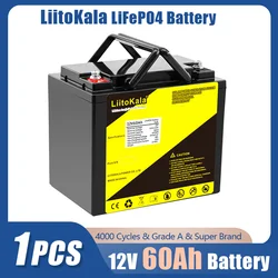 LiitoKala 12V 60Ah Deep Cycle LiFePO4 Rechargeable Battery Pack 12.8V 50Ah Life Cycles 4000 with Built-in BMS Protection