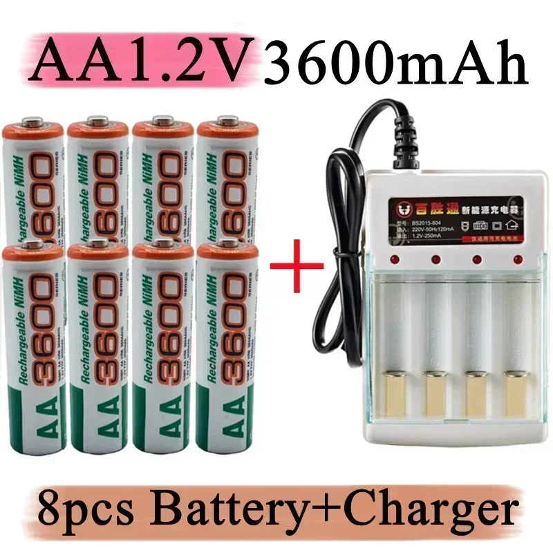 New AA Battery 3600 MAH Rechargeable Battery 1.2V Nickel Hydrogen Is Suitable for Clock and Mouse with Charger 