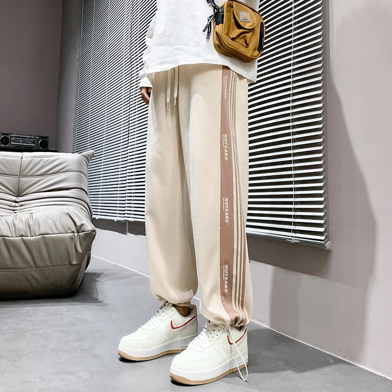 

Men's Striped Casual Pants Teen Baggy Pants Drawstring Oversized Sports Trousers Fashion Streetwear Contrasting Slacks