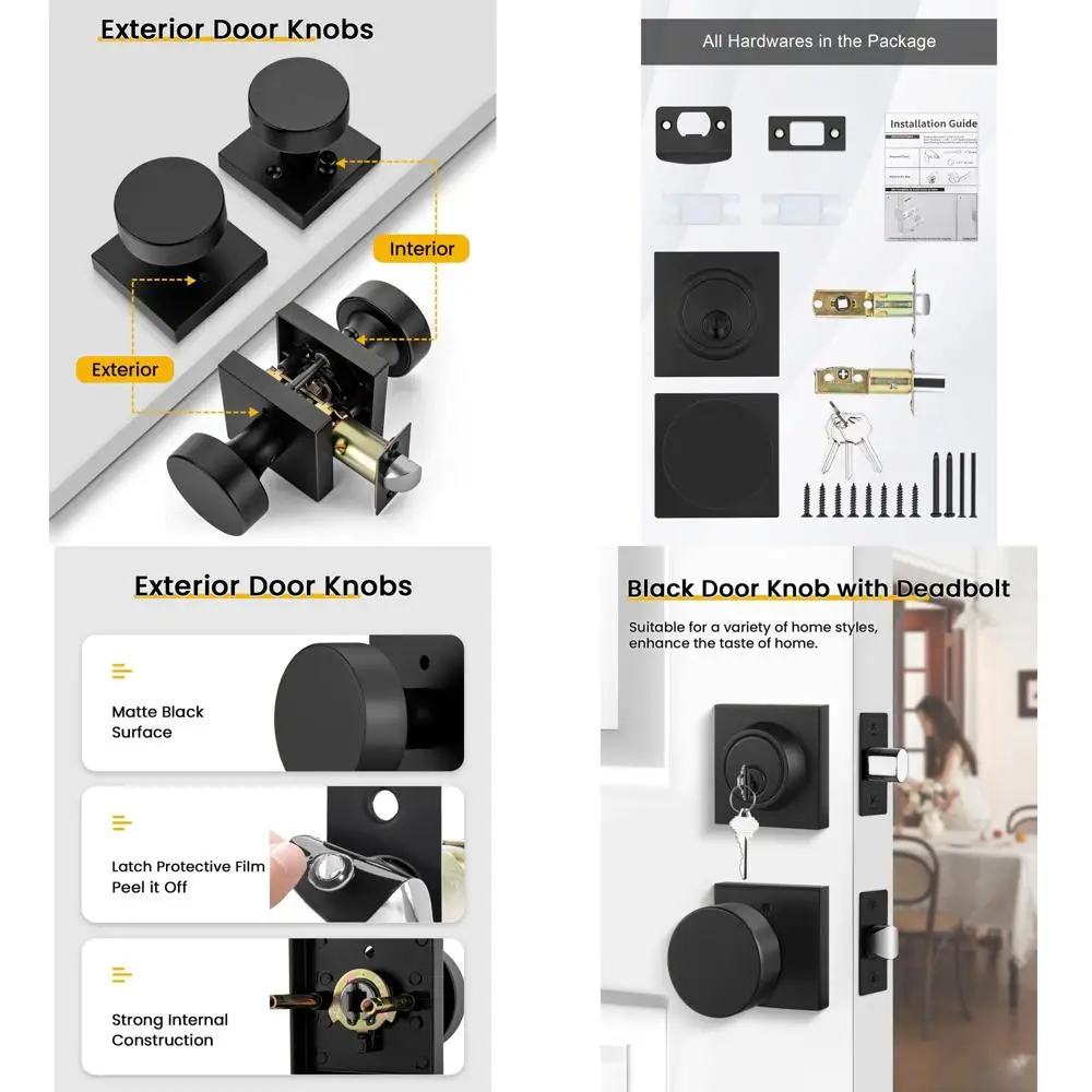 

Modern Zinc-Alloy Black Door Knob with Deadbolt, Heavy Duty Exterior Door Hardware Set
