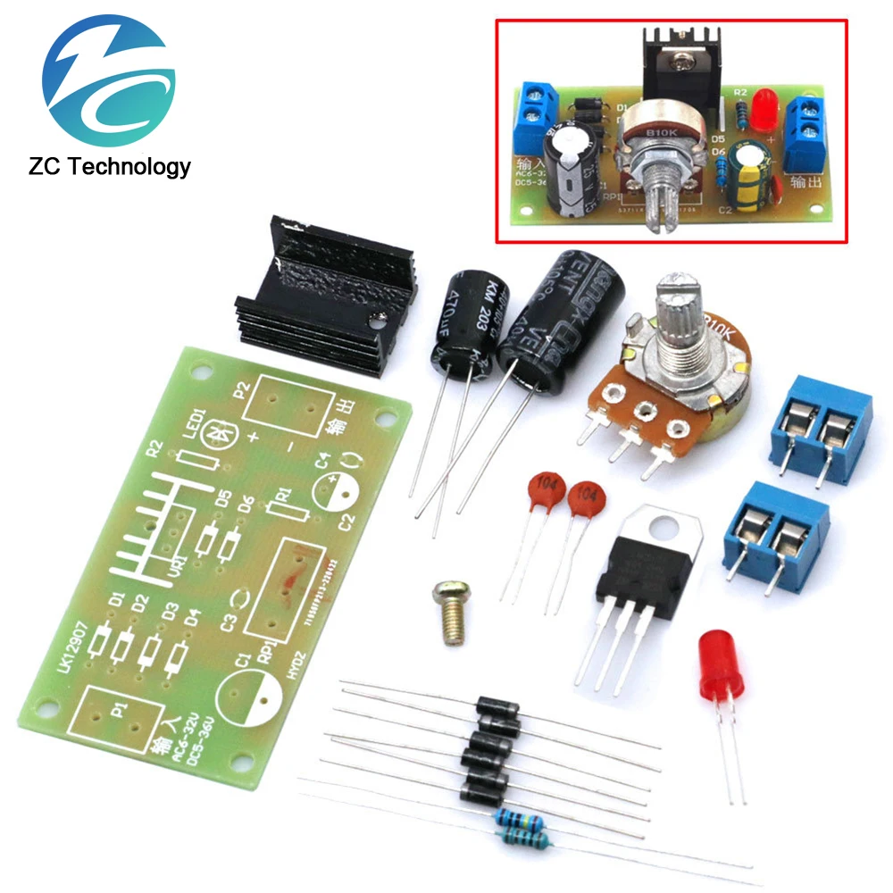 LM317 Adjustable Regulated Power Supply Kit Continuous Adjustable DC Power Supply DIY Teaching Training Parts 1.5V-12V