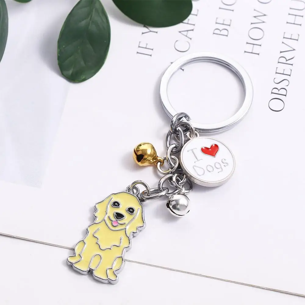 White Lover Gift Maltese Animal Bell Golden Retriever Husky Pet Keyring Dog Pendant Dog Keychain Pet Keychain