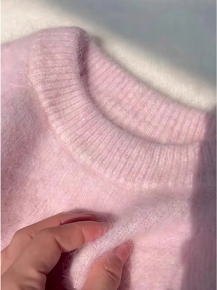 Soft Pluy Damen Strickpullover Winter Thiened Loose Lazy Sle Woolen Inner Wear Bequemes warmes rundes Ne Top