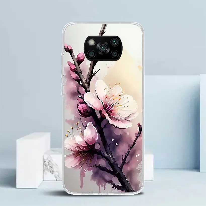 Cherry Blossom Tree Phone Case For Xiaomi Poco X6 X5 X4 X3 Nfc F6 F5 Pro F4 Gt F3 F2 F1 M5S M4 M3 M2 Soft TPU Back Cover