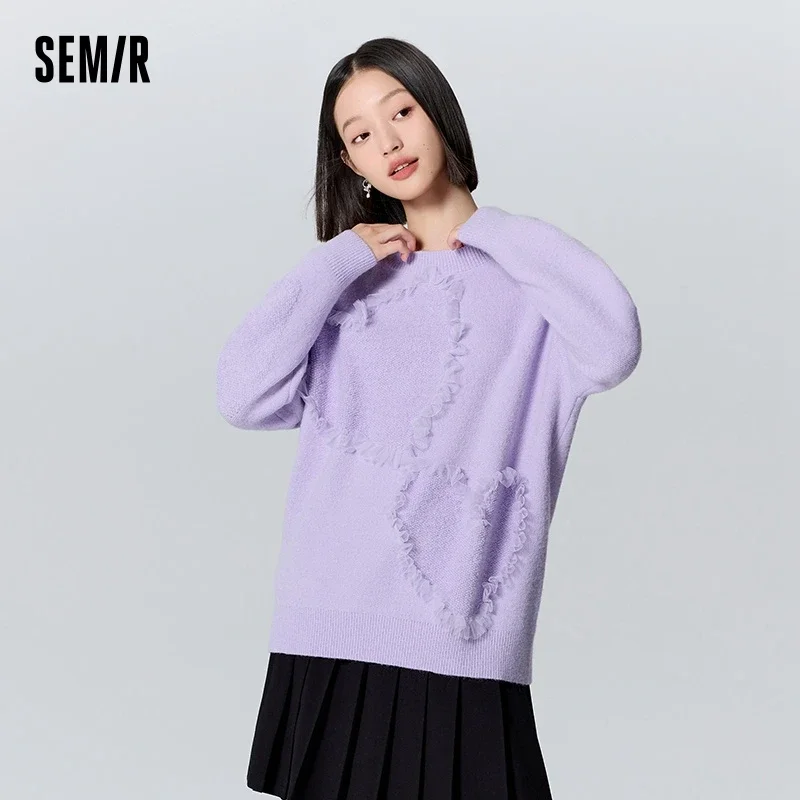 Semir Sweater Women Design Jacquard Loose Gentle 2023 Winter New Love Sweet Sweater