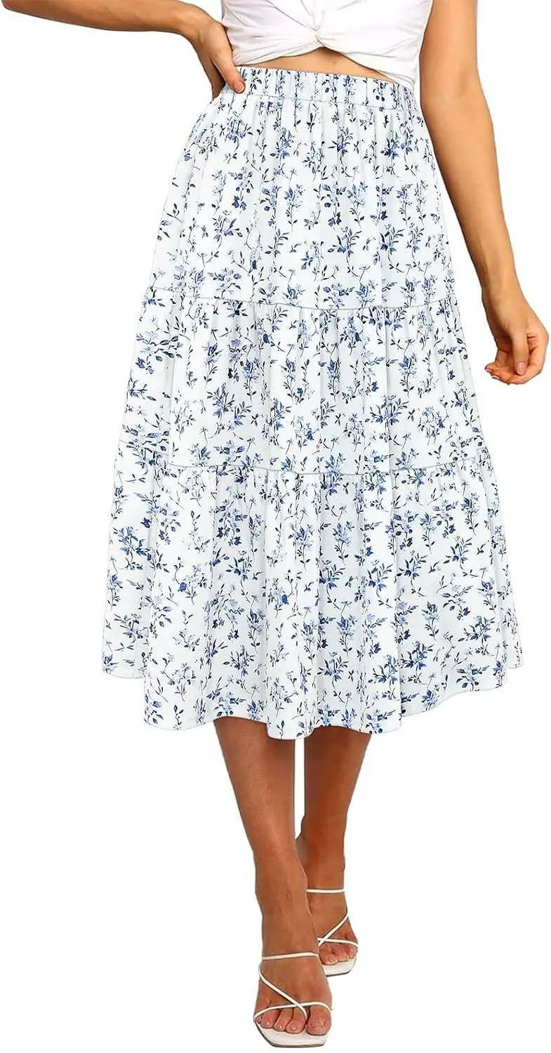 

Luxy Trio Women's Boho Leopard Print Skirt Pleated A-Line Swing Midi Skirts