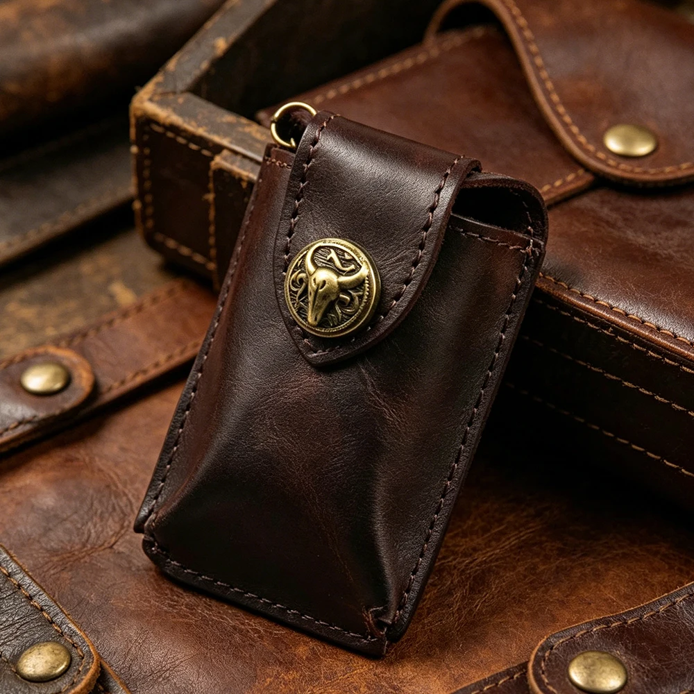 High Quality Men Car Key Bag Wallet Genuine Leather Retro Simple Mini Storage Bag Handmade Unisex Key Bags
