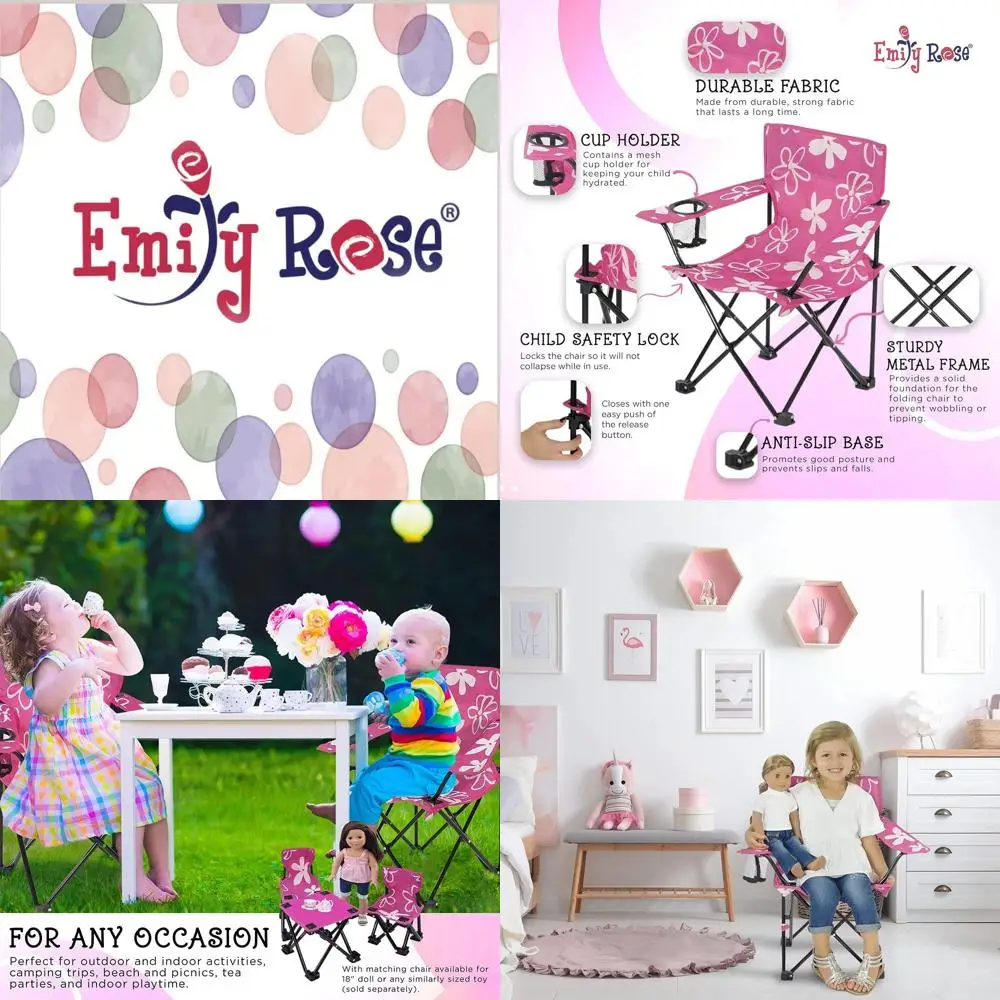 

Портативный розовый складной шезлонг с подстаканником, предохранительным замком и сумкой для переноски для маленьких девочек от 2 до 7 лет, подходит для дома