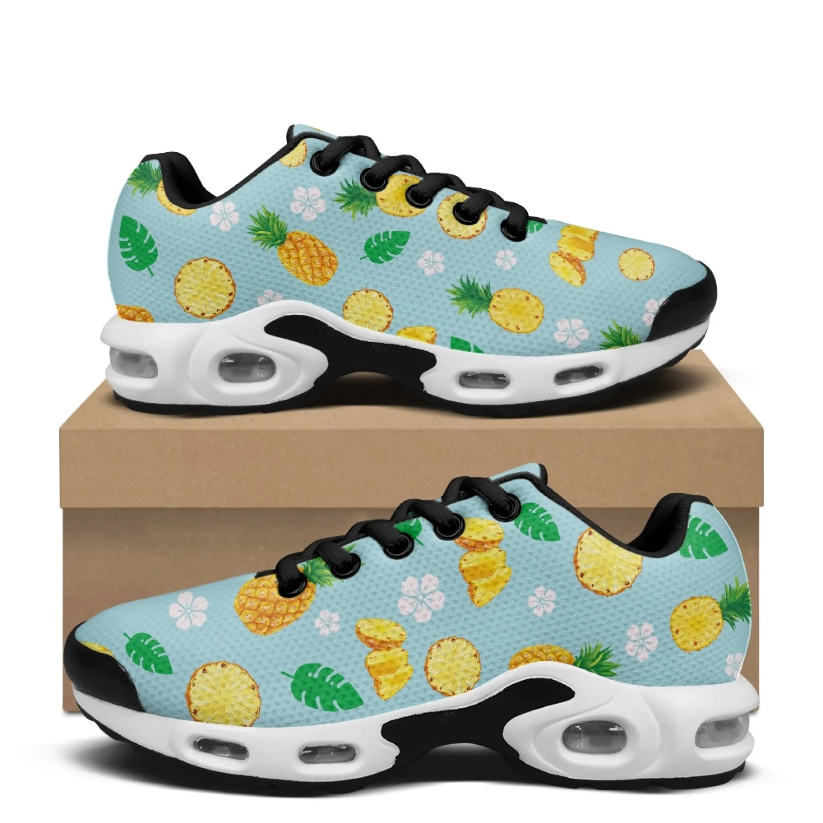PENSTROLL Pineapple Flowers Air Cushion Running Tennis Shoes for Walking Mesh Shock-Absorbing Running Sneakers Air Cushion Shoes