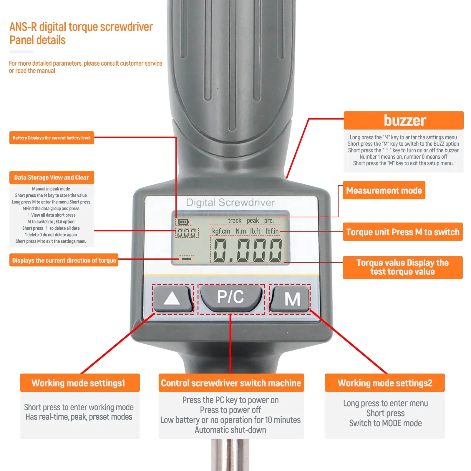ALIYIQI ANS-R-8N.M Precision Digital Screwdriver  Mini Electric Screwdriver High Accuracy 2% Multi-function Screwdriver