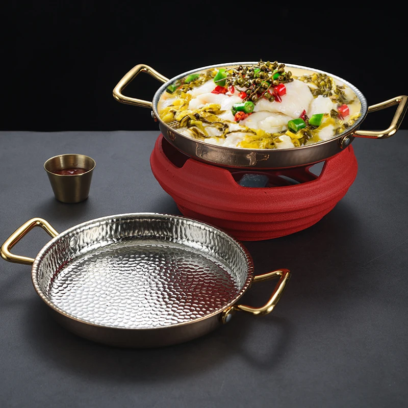 Tableware Thickened 304 Stainless Steel Hammer Pattern Uncoated Flat Frying Pan without Pot Cover Gas Induction Cooker Universal