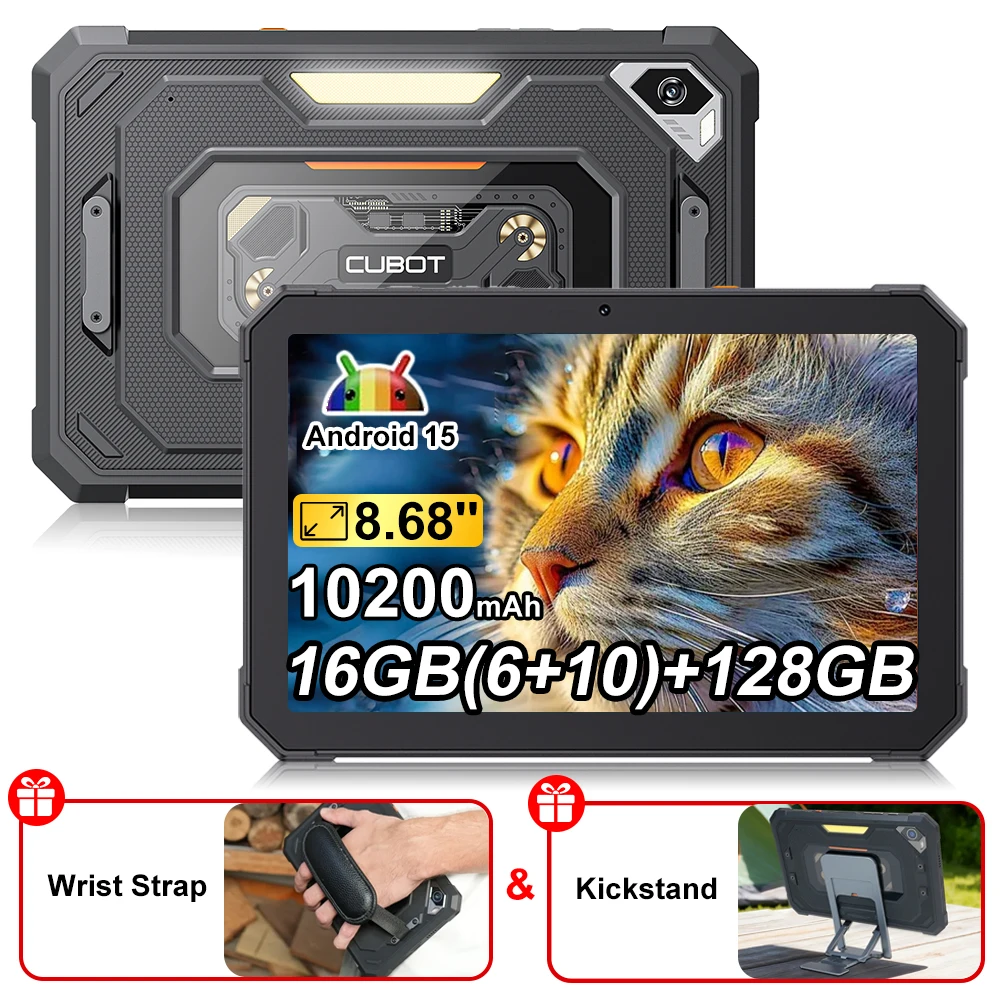 Cubot Tab KingKong Mini Android 15 robuuste tablet 16 GB (6 + 10) 128 GB 10200 mAh 8,68 '' 90 Hz scherm Campinglicht 48 MP camera GPS-pad