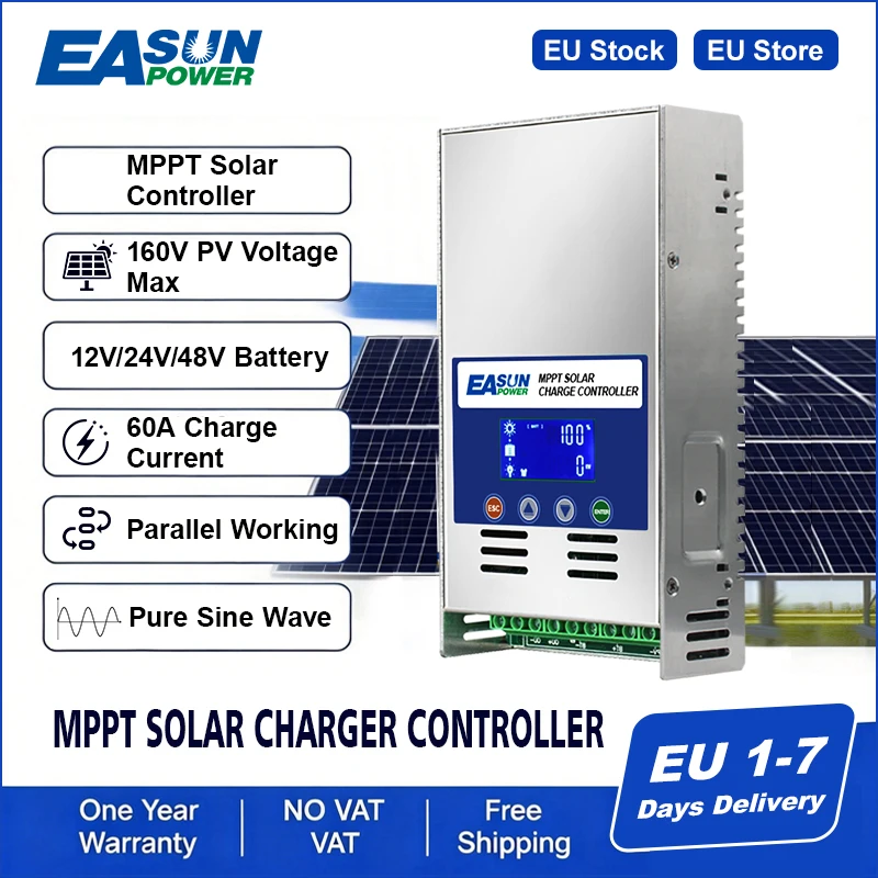 EASUN POWER 60A MPPT Regolatore di carica e scarica solare 12V 24V 36V 48V Auto per batteria al litio al piombo acido Max PV 160VDC