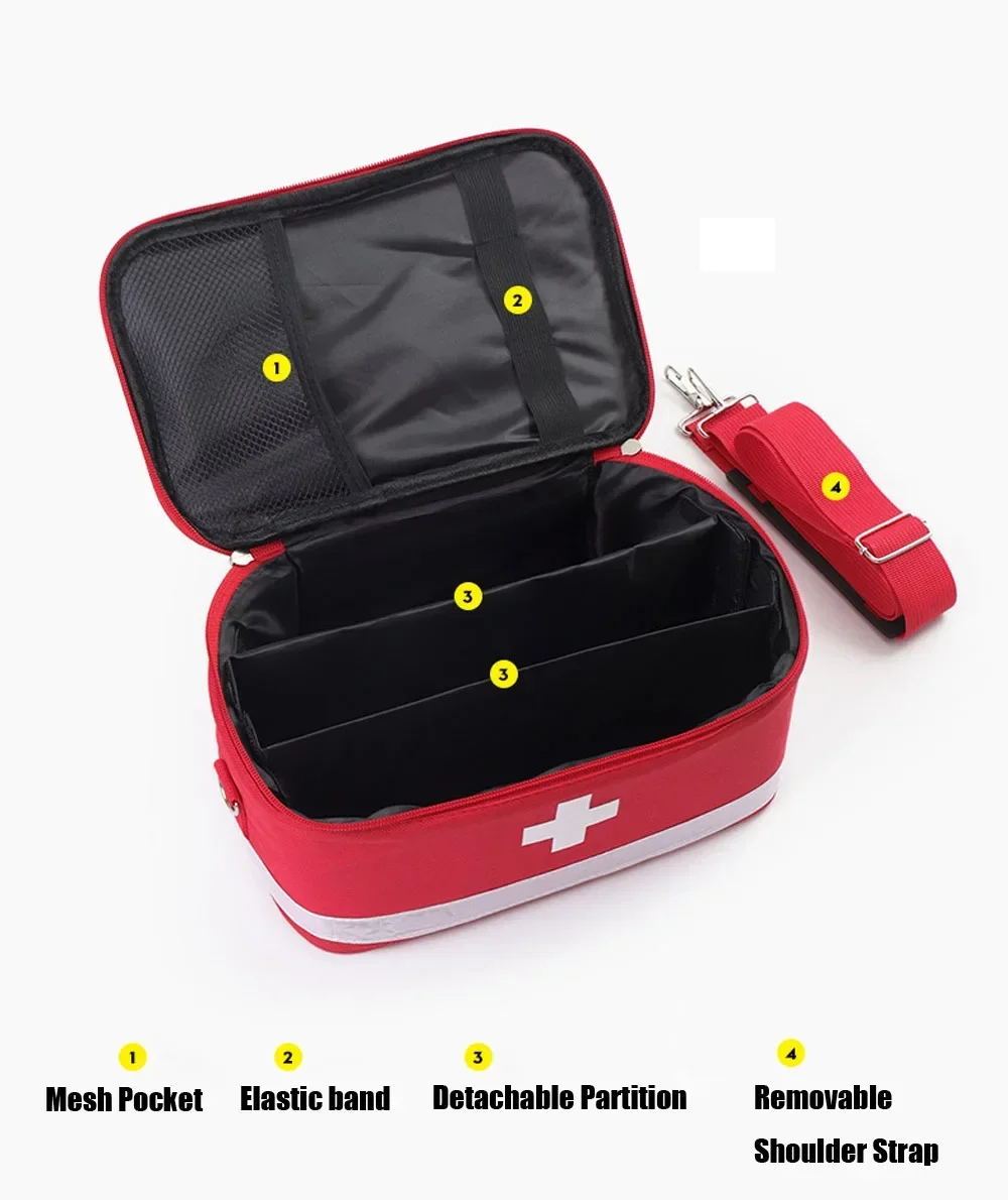 Portable Home Car First Aid Kit Bag Red Pouch with Reflective Strip Emergency Medical Travel Camping Hiking Outdoor Storage Bag