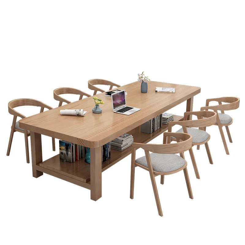 Pure solid wood dining table simple double-layer large table long two-layer wooden living room dining table household desk