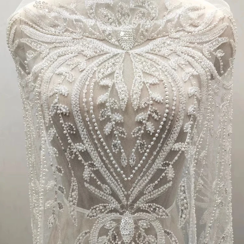 

Beads Sequin Embroidered Lace Mesh Fabric for DIY Sewing Wedding Dress Garment Accessories Clothing Fashion Material Cloth