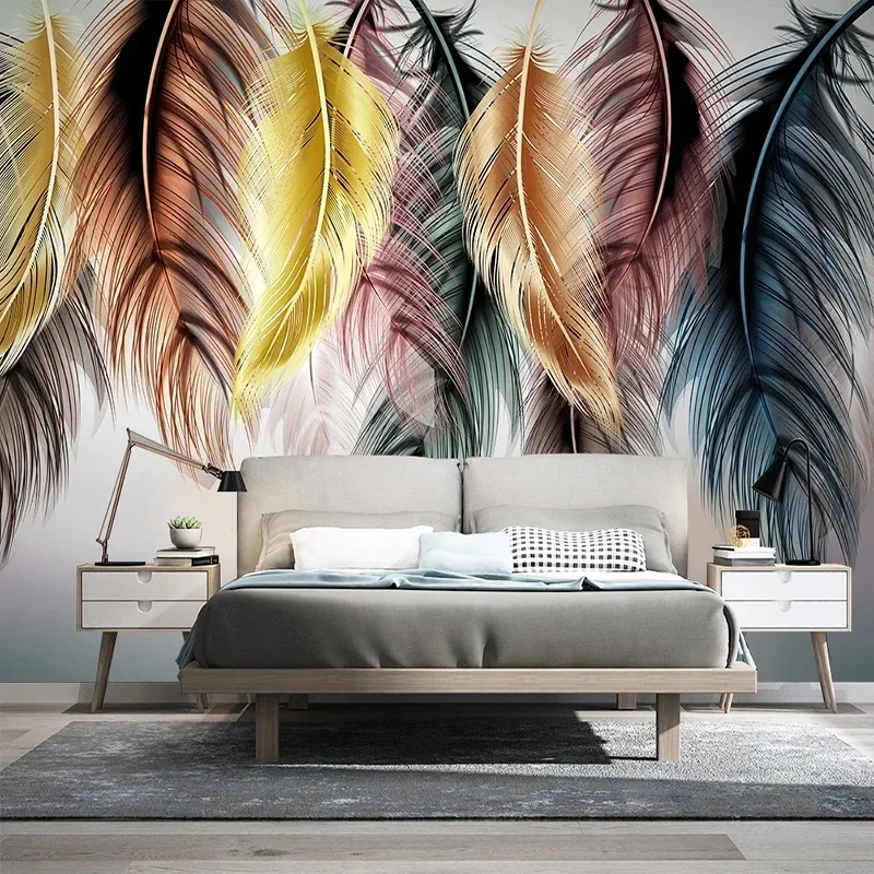 Custom Photo Mural Wallpaper 3D Colorful Feathers Luxury Wall Decor Painting Living Room Bedroom Backdrop Tapety Papel De Parede