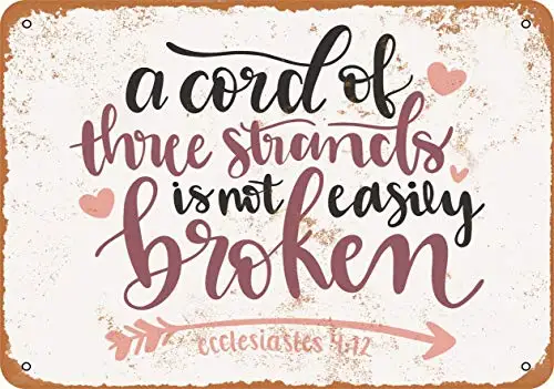 Wall-Color  Metal Sign - Bible Art - Ecclesiastes 4:12 Cord of Three Strands - Vintage Look