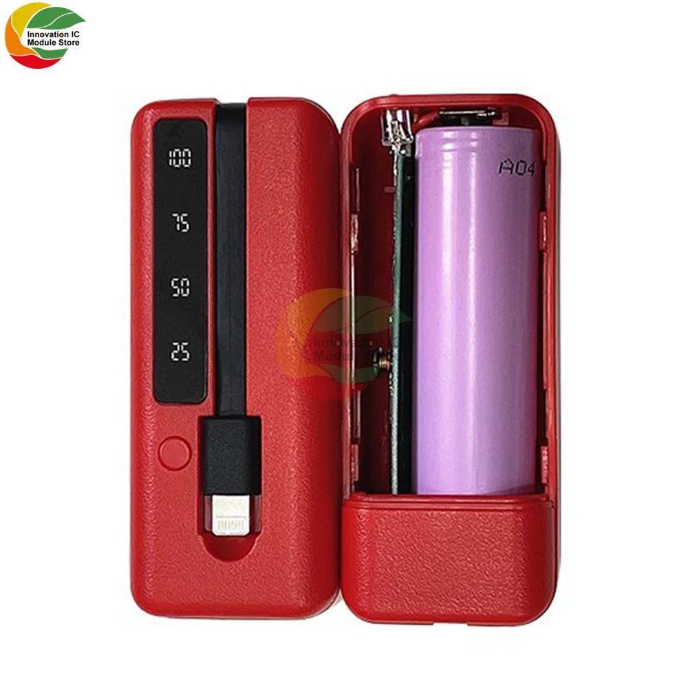 DIY Power Bank Box Flat Head Battery Charger Outer Case Plastic Shell Box with LCD Display Power Bank Case wirh Cable