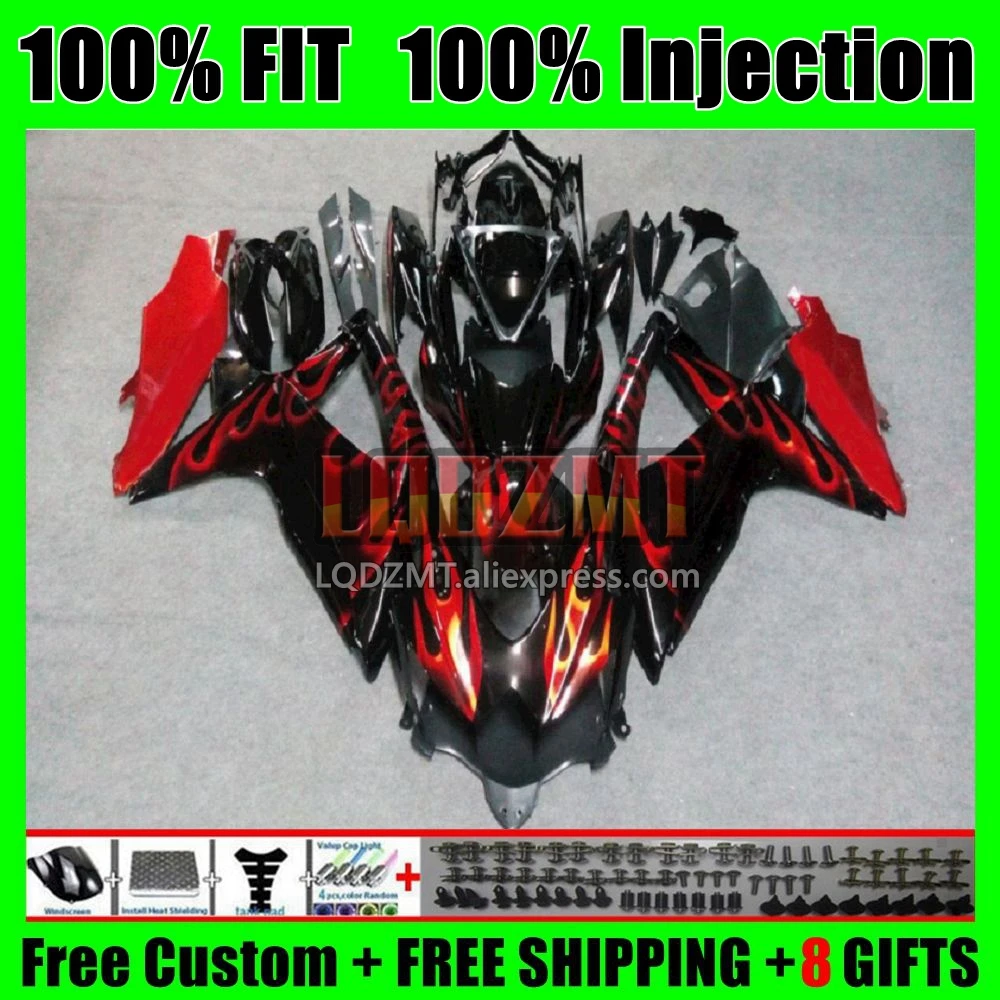 Red flames Injection Body For SUZUKI GSXR 600 750 K8 GSXR600 5No.11 GSXR750 GSX-R600 08 09 10 GSXR-750 2008 2009 2010 Fairing