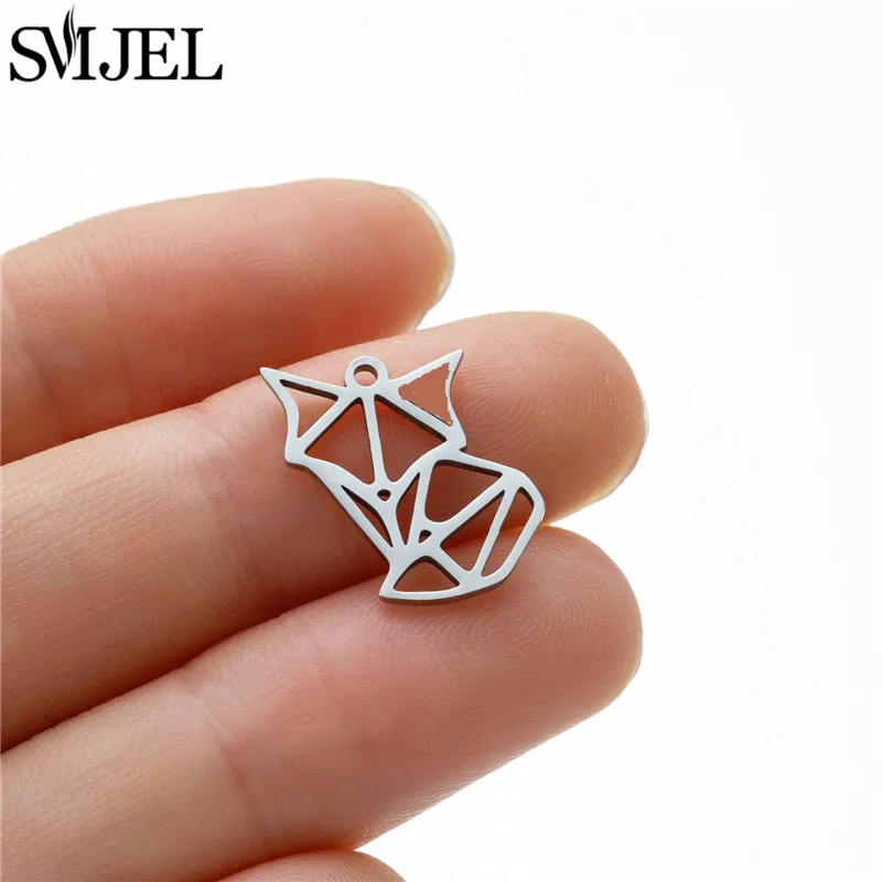 5pcs Origami Fox Stainless Steel Small Pendant 15*11mm Fashion Animal Charms for Necklace Earrings Making DIY Charm Jewelry