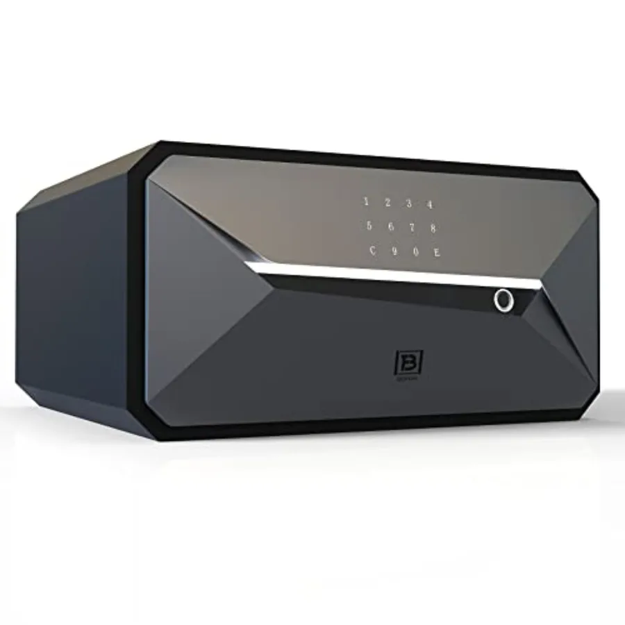 

Home security box with fingerprint lock, steel construction, black finish, 1.45 cubic feet capacity and dual access via fingerp
