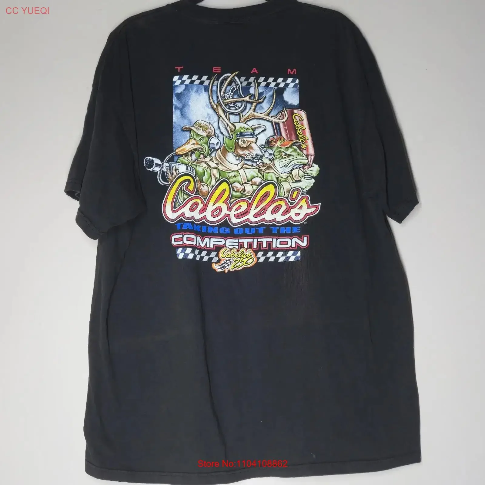 VTG 90s Cabela s 250 Animal Taking Out The Competition Racing T Shirt Size 2XL vintage Washed fashion Stretched graphic