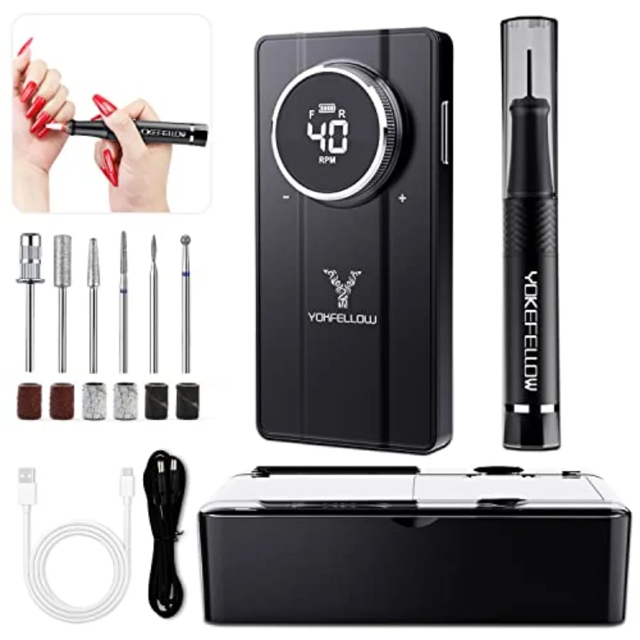 Yokefellow Nail Drill, Profional Portable 40000RPM Nail Drills hine Electric Engraving Drill for Glass