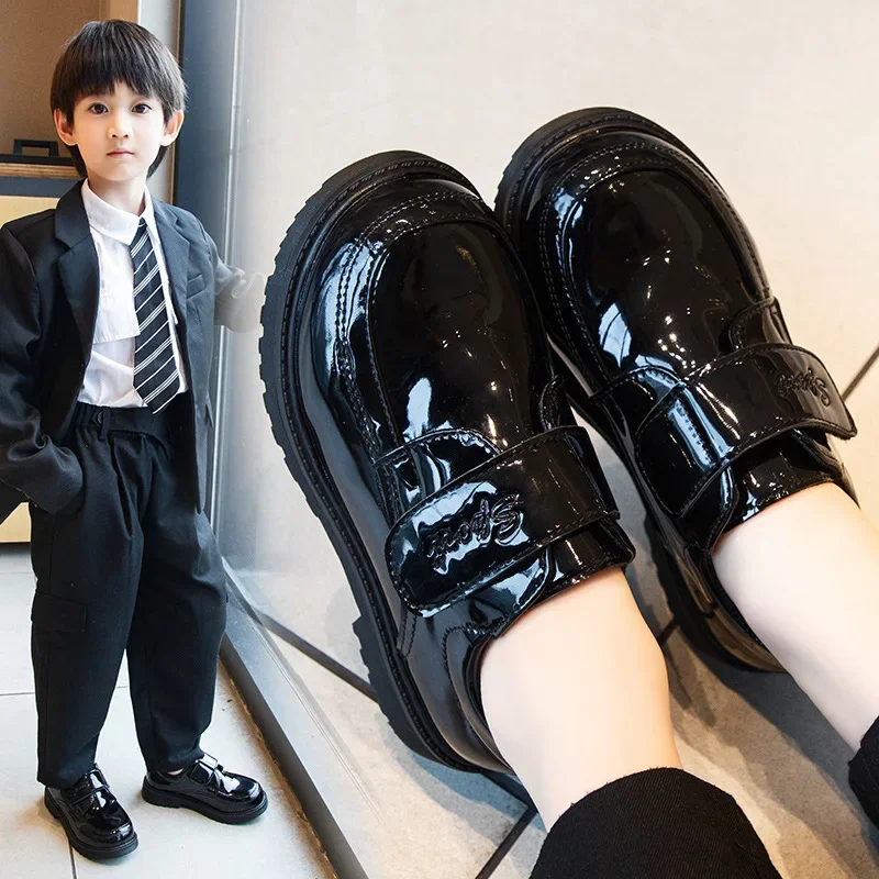 Boys Leather Shoes Spring Autumn Fashion Kids Soft Sole Shoes School Student Performance Flats Big Children\'s Shoes Black Formal