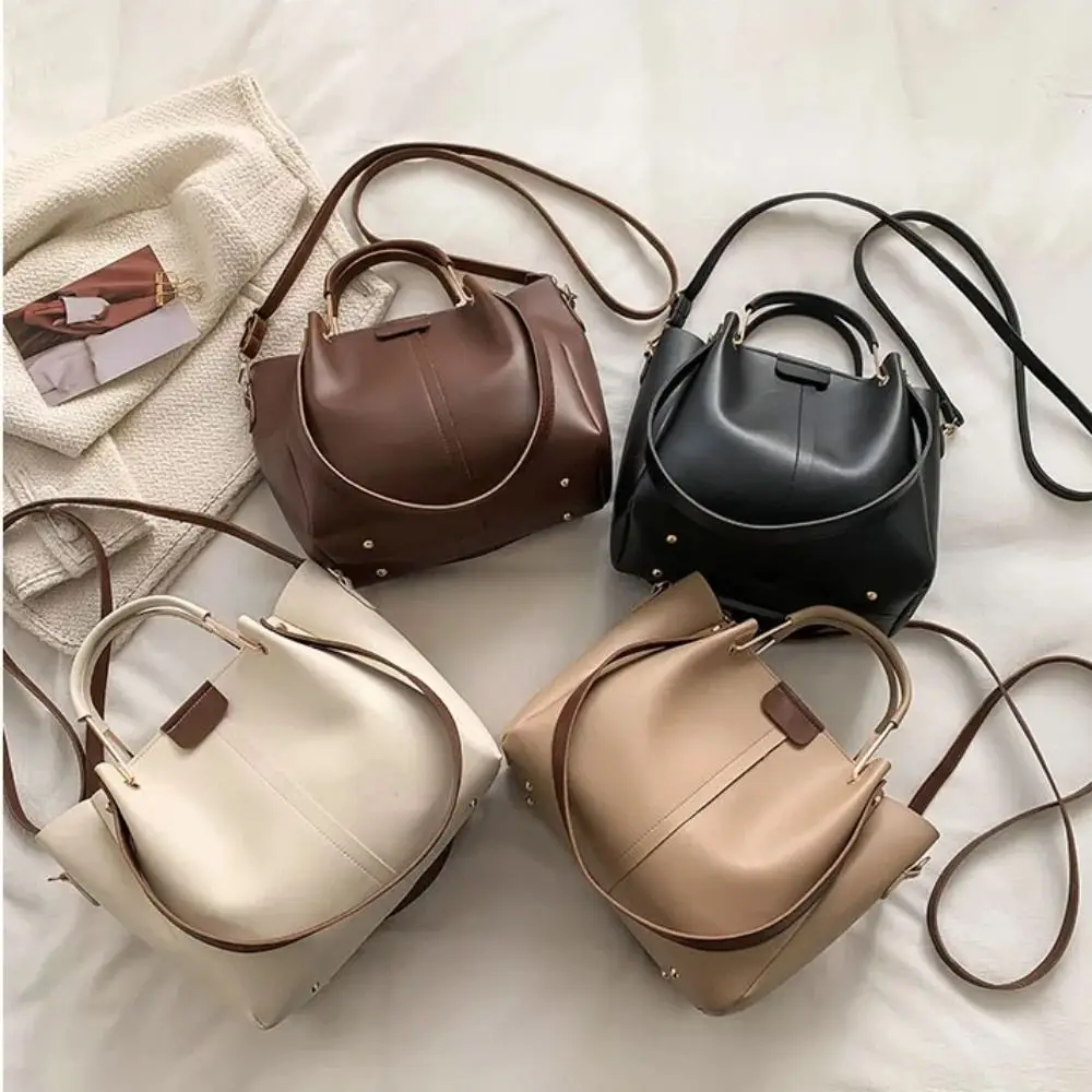 

Модная сумка-тоут из искусственной кожи, однотонная женская сумка на плечо, корейский стиль, большая вместительная сумка через плечо, уличная одежда