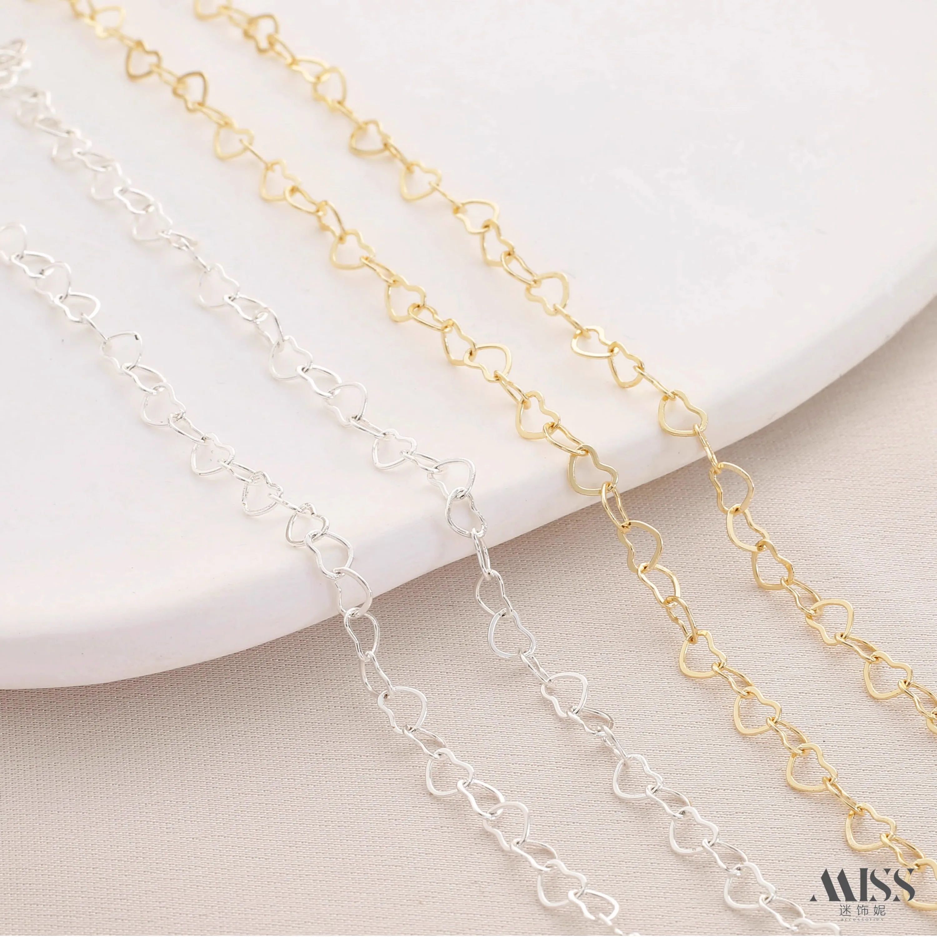 14K Gold Silver Love Chain Silver Loose Chain Handmade DIY Decoration Chain Tail Chain Extension Chain Accessories Material