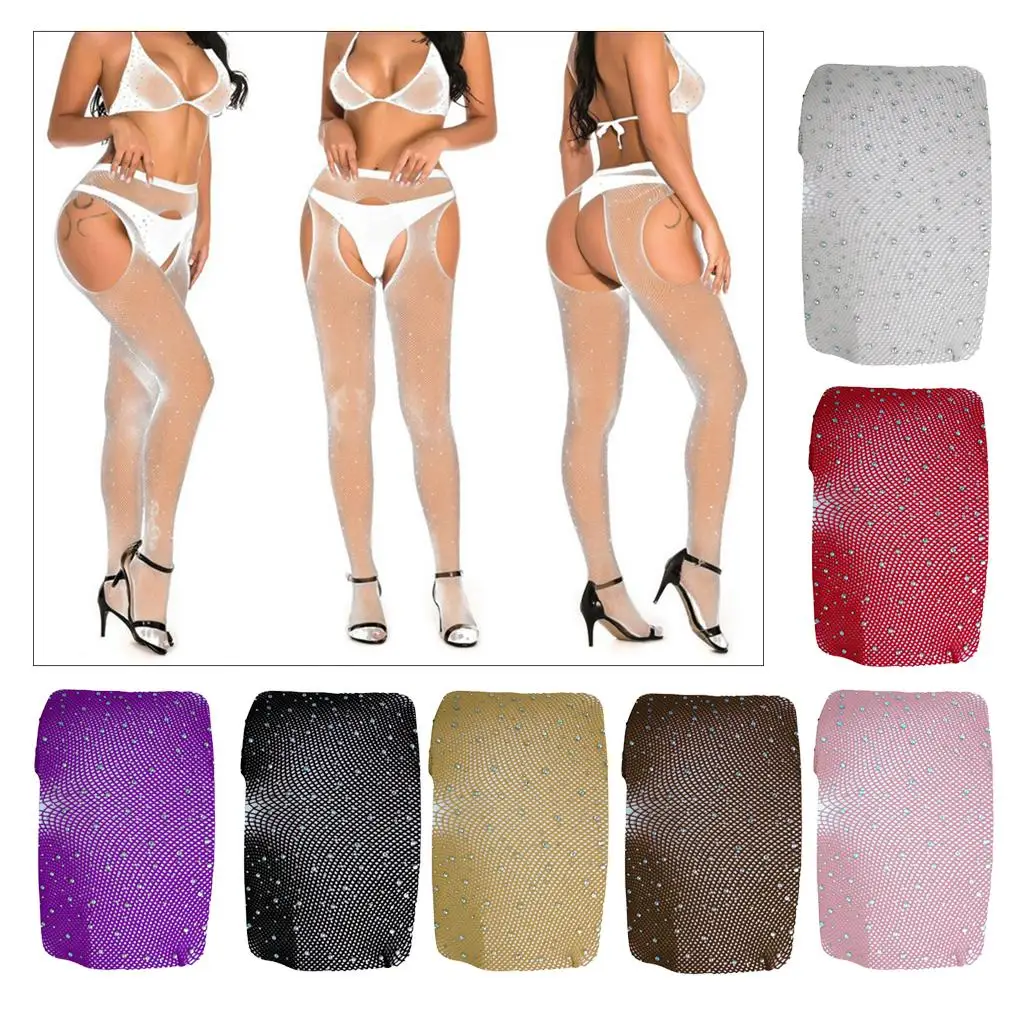 Sexy Mesh Fishnet Pantyhose Women Crystal Stockings with Rhinestone Tights for Date Night Outfits