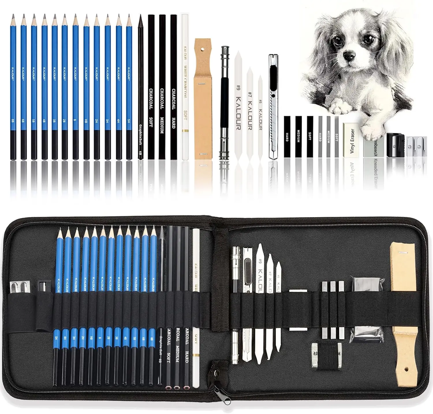 Pro Drawing Kit Sketching Pencils Set,Portable Zippered Travel Case-Charcoal Pencils, Sketch Pencils, Charcoal Stick for Kids