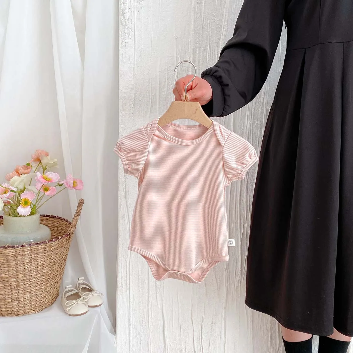 Version Of Newborn Baby Summer Rabbit Ears Striped jumpsuit, Baby Cute Bubble Short Sleeve Suitable For Outerwear Jum  127