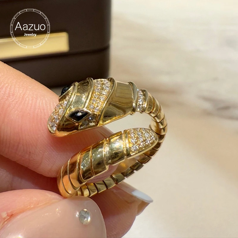 Aazuo Fashion Vintage Jewelry 18K Solid Yellow Gold Real Diamond Snake Ring Gift For Woman Deluxe Banquet Fashion Jewelry Viper