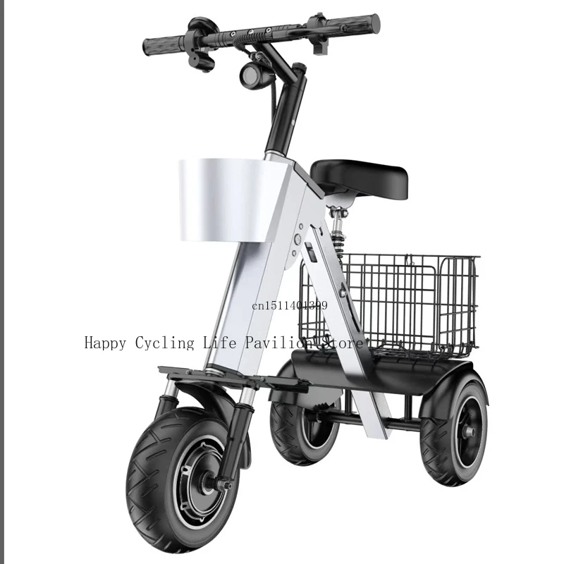 

Folding Electric Tricycle with Removable Basket, Mini Portable 3 Wheel Electric Scooter, Camping Trailer, Support APP, 36V, 450W