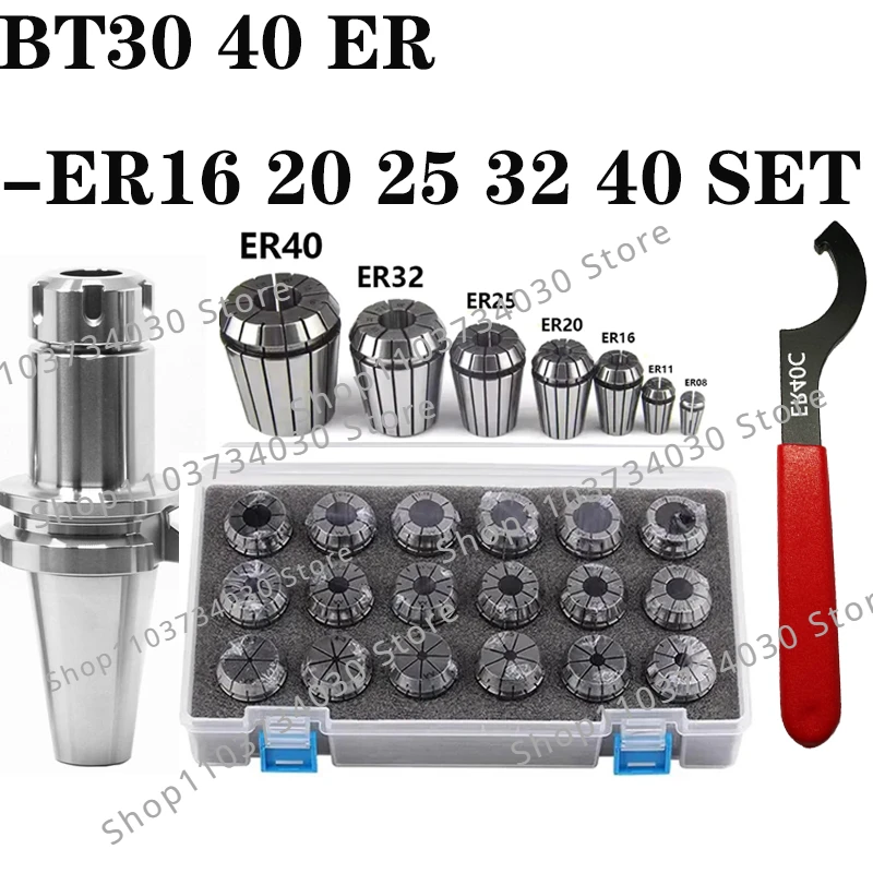 

BT30 BT40 ER CNC Milling Machine Lathe Machining Tool Holder ER11 ER16 ER20 ER25 ER32 ER40Spring Chuck Set Milling Machine Chuck