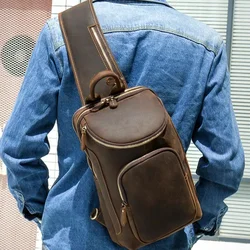 Heren Lederen Bagpack Schouder Cross Body Borsttas Echt Lederen Koeienhuid Borstpakket Voor Outdoor Reizen Messenger Bag Rijden