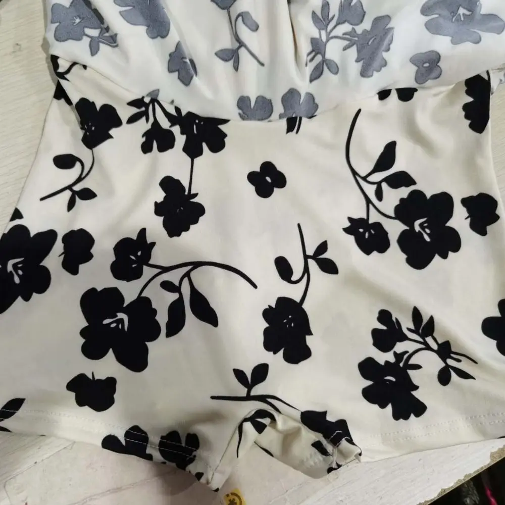 Saia halter sem mangas com zíper, maiô moda, acolchoado com calças de segurança, design floral, para a primavera e o verão