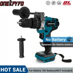 Brushless Electric Drill Driver 13MM Cordless Screwdriver Impact Drill Li-Ion Batteries Power Tool For makita 18v （No battery）