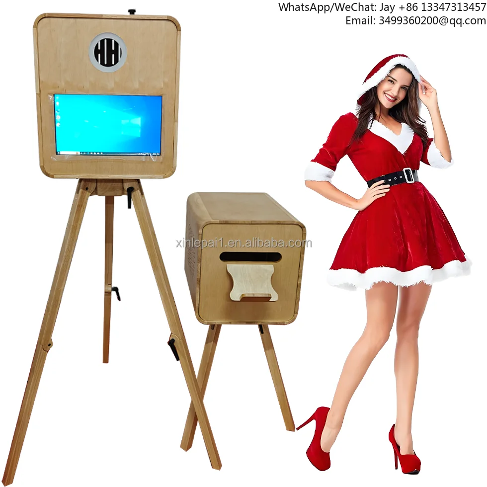 

15.6 Inch Flash Light Photo Booth Wooden Grain Photo Booth 15.6 Dslr Photobooth Selfie Retro Photobooth With Printer And Camera