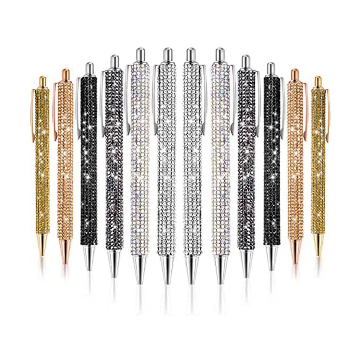 

12 PCS Bling Pen Bulk Metal Ballpoint Pen Diamond Pen Crystal Press Retractable Black Ink 0.7Mm Ballpoint Pen 6 Colors