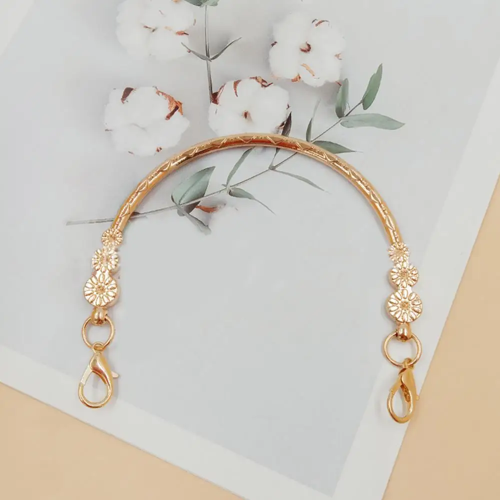 مقبض منقوشة محفظة حقيبة مقبض الذهب استبدال محفظة معدنية مقبض الحديد نصف دائرة محفظة مقابض الإطار نصف جولة مع الأزهار #3