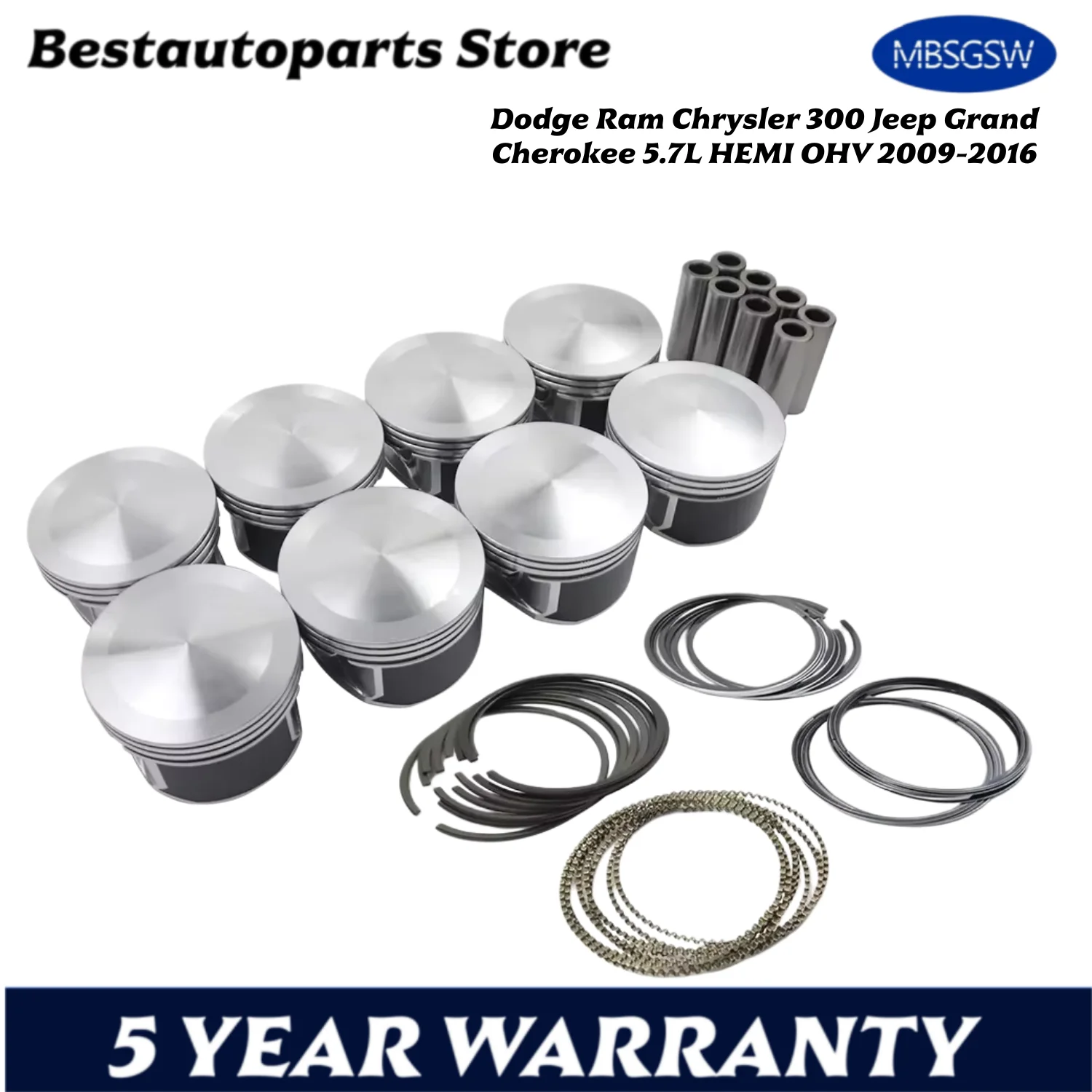 AUTO ENGINE PARTS Pistons & Rings Set For Dodge Ram Chrysler 300 Jeep Grand Cherokee 5.7L HEMI OHV 2009-2016