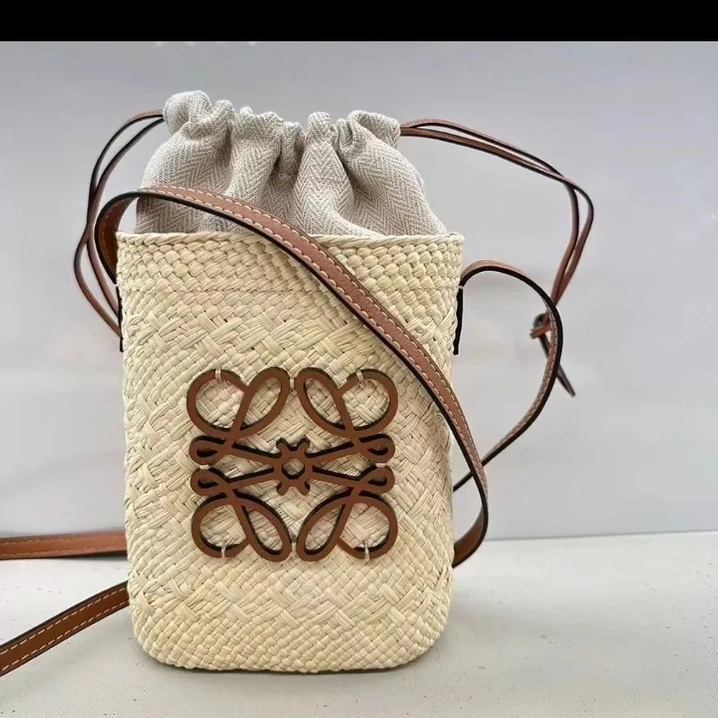 

Women Woven Beach Style Shoulder Bag Fashion Small Crossbody Bag for Lady Designer Straw Bag Khaki Handbag Mini Phone Purse