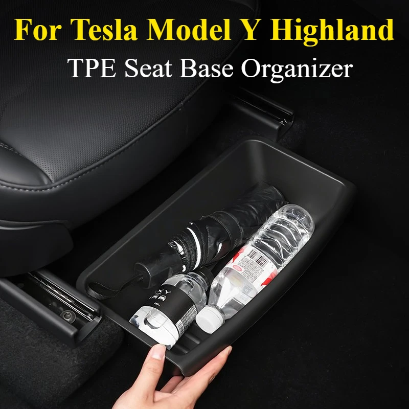 

For Tesla Model Y Highland Accessories: TPE Seat Base Organizer - Hidden Drawer, Compatible w/Seat Adjustment