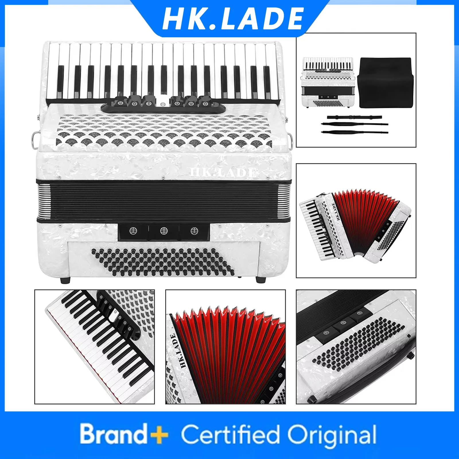 HK.LADE AH-100 Accordion 37 Keys 96 Bass Multiple-voice Accordion with Bag Strap Keyboard Instrument for Grading Performance