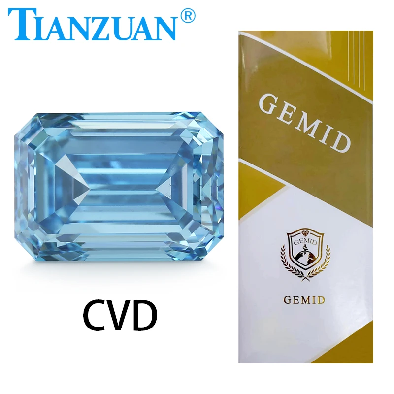 Lab Grown Diamond CVD Emerald Cut Blue Color VS2 SI1 3EX Loose Gemstone Bead with GEMID Certified